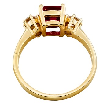 9ct Gold Lab Grown Ruby/Cubic Zirconia 3 Stone Ring size S